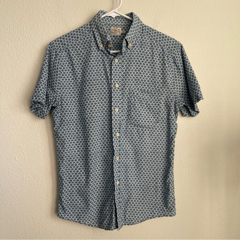 Faherty Scale Print Button Down Short Sleeve Shirt - image 2